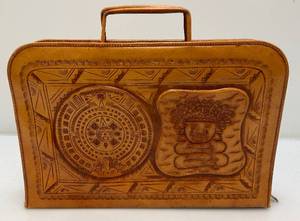 Hand Made Mexican Embossed Leather Aztec Themed Laptop Bag 2 12 x 11 x 16