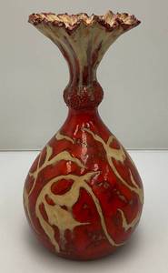 Vintage Unique Terracotta Pottery Glazed Multi Colored Vase 11 Tall