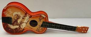 EST. $100.00 - $200.00 Vintage 1950's Jefferson "Cowboy Craze" Kid's ROY RODGERS, TRIGGER & DALE EVANS Acoustic Guitar (Some Damage On Side) 28"