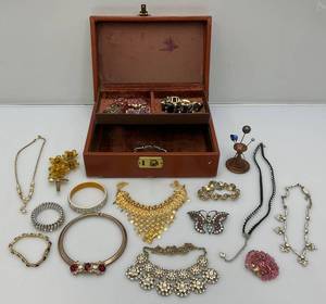 Misc. Vintage Costume Jewelry In Jewelry Box & More