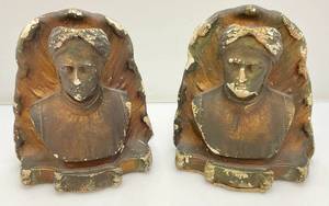 Antique Chalkware Book Ends 8 (Chipped Paint And Chips Present)