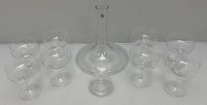 Vintage Ships Style Glass Decanter And Wine Glasses