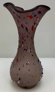 Vintage Azerbaijan Hand Blown Drip Confetti Art Glass 14 Vase