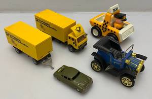 Misc. Vintage Toy Vehicles Including Diecast, Tin Litho Pull Lever Driven And Tonka Taxi