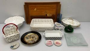 Misc. Pottery Items &amp Teakwood Serving Tray