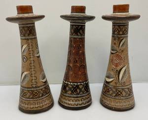 Group Of RARE Vintage Hecho Mexico Pottery Candle Holders 12
