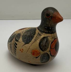 Hand Painted Tonala Pottery Mexican Folk Art Duck  Marked Mexico On Bottom 2 34 x 4 14 x 5 12