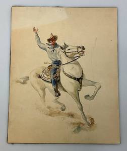 James Otis Burnley Original Illustration Of (Cowboy Riding Horse) On Illustration Board Overall 11 12 x 14 12