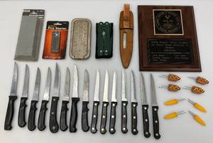 Misc. Collectible Knives, Sharpening Stones Including Razor Blade Sharpener And More