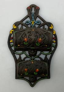 Vintage Wilton Polychrome Cast Iron Wall Mount Kitchen Double Match Holder 4 x 6