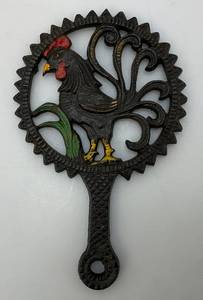 Vintage Cast Iron Trivet Colorful Rooster Country Kitchen Dcor 5.5 x 8.5