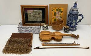Misc. Vintage Items Including Awesome 18 Tall Blue Grey Pottery Beer Stein (Handle Glued) And More