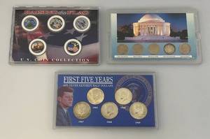 Misc. Collectible US Coin Sets Including First Five Years 40% Silver Kennedy Half Dollars And More In Plastic Protective Cases