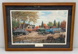 Framed Behind Glass Pencil Signed KEN ZYLLA Junkyard  Relics Limited Print 6379600 28 x 39