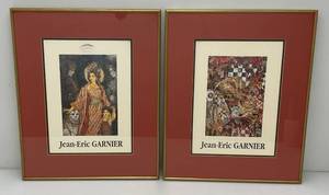 Two Framed Behind Glass French Artist Jean-Eric Garnier Prints With Stamp And Imformation On Back 19 34 x 24 14
