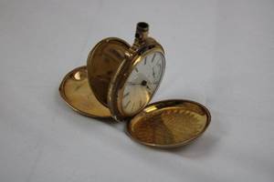 Antique Gold Pocket Watch - Engraved Case, White Dial, Open-Face, Crown-Wind 3