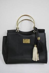 bebe Pebbled Leather Satchel Handbag - Black with Gold Hardware