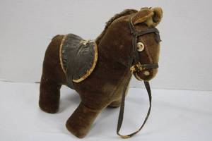 Vintage Brown Plush Horse Toy with Saddle & Bridle 12L