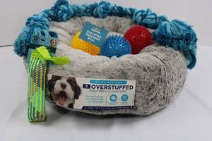 Top Paw Overstuffed Donut Dog Bed 22 x 22 x 6.5 in - Gray Plush