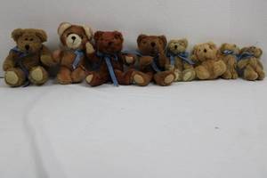 Teddy Bears - Plush Set with Blue Ribbons (Lot of 8)