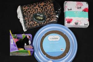 FurReal Friends Neon Black & White Kitten - Sushi Scratch Cat Scratcher - Leopard Print Pet Blanket (Lot of 4)