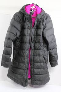 The North Face Womens Puffer Coat XL - Dark Gray Exterior  Pink Lining
