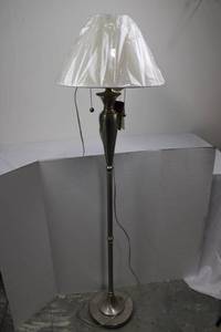 Brentwood Collection Floor Lamp with White Shade, Pull Chains, Metal Finish (NEW)