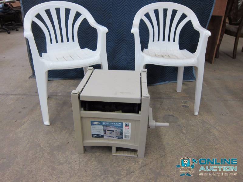 Suncast Hose Hideaway with 2 Outdoor Chairs