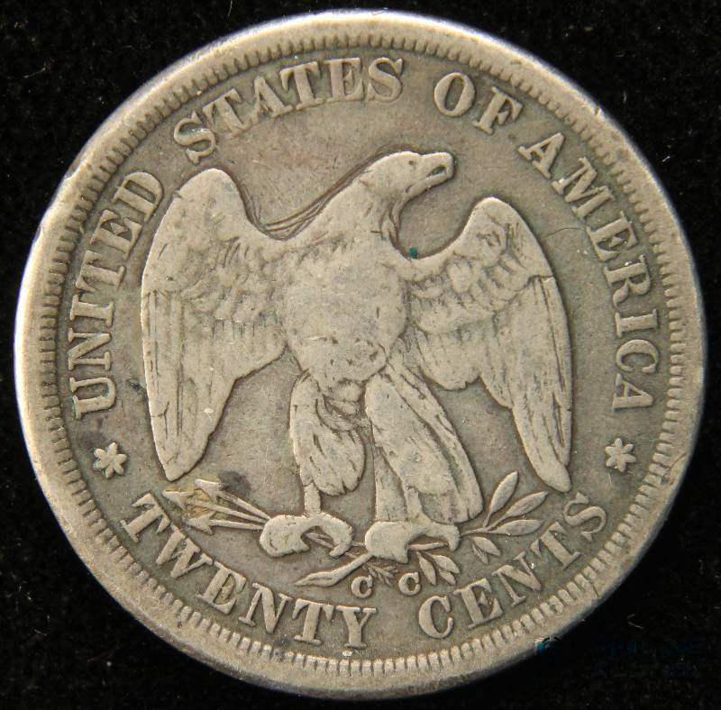 lot 20 image: 1875 CC CARSON CITY 20 CENT PIECE FINE DETAILS