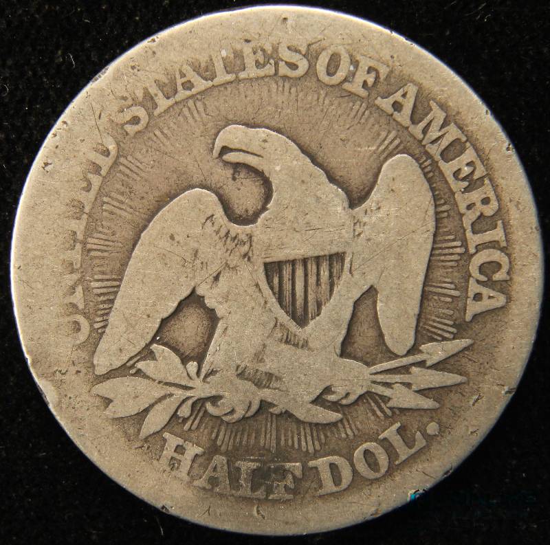 lot 28 image: 1853 US SEATED SILVER HALF DOLLAR WITH ARROWS & RAYS