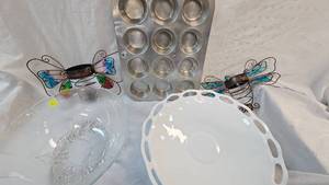 Westmoreland Doric Milk Glass Bowl, Muffin Tins