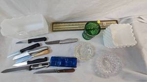 Milk Glass Planters, Crystal Ash Tray, Vintage Misc