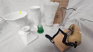 Milk Glass Vases, Candleholder