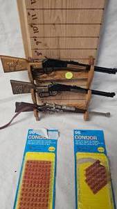 3 Mini Cap Gun Rifles and Holder