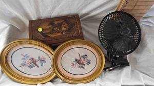 Wood Cedar Box, Small Desk Fan, Pictures