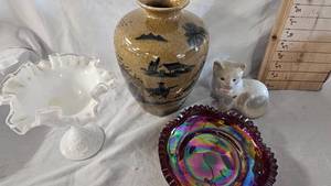 Fenton Silver Crest Lace Milk Glass, Chinese Moon Vase