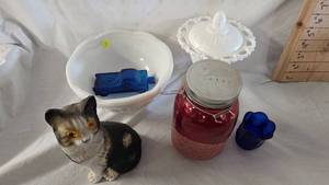 Indiana Glass Milk Glasswares, Jars, Cat, Misc
