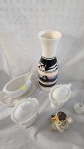 Milk Glass SugarCreamer, Vase, Gravy Boat