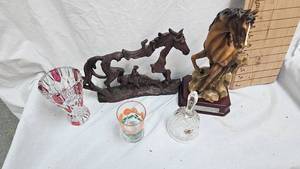 Resin Horse Sculptures and Mis Glassware