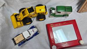 Carquest and Farm Toy Capital of the World Coin Banks, Tonka Dozer, Etch a Sketch