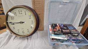 Sterling and Noble Clock and 2 Boxes Asst VHS tapes