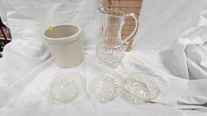 Crock, carafe, misc bowls