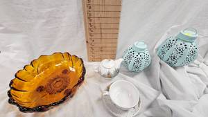Tea CupSaucer Set, Lantern, Amber Bowl