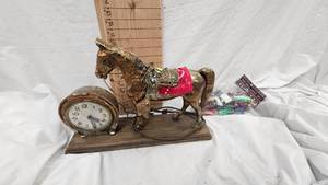 Horse Mantel Clock, has removable saddle, Rare Find, as Pictured with Shot Gun Shell Lights