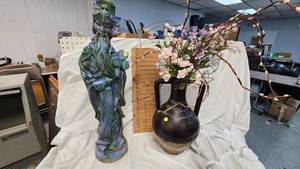 Large Jug Vase with Dcor and Confusious Statue