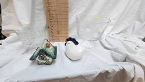 Footed Dish and Wine Glass Lot