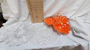 Serving Platters and 3 Section Leaf Hordereve Holder