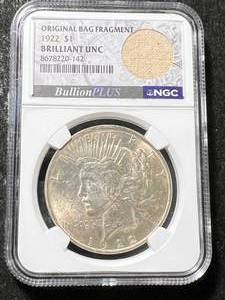 1922 US PEACE SILVER DOLLAR NGC BU