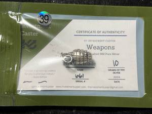 10 GRAMS .999 FINE SILVER HAND POURED GRENADE