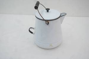 Vintage Enamel Kettle 9 tall